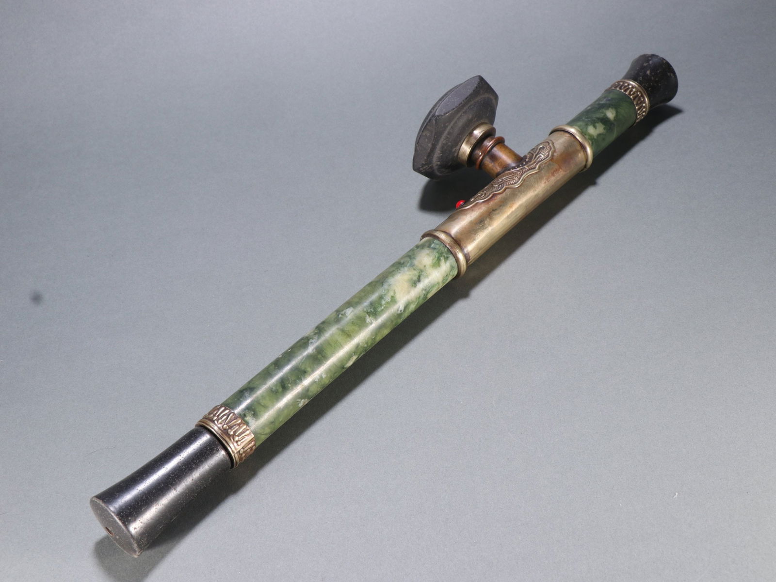 A fine jade-clad copper bong - 7