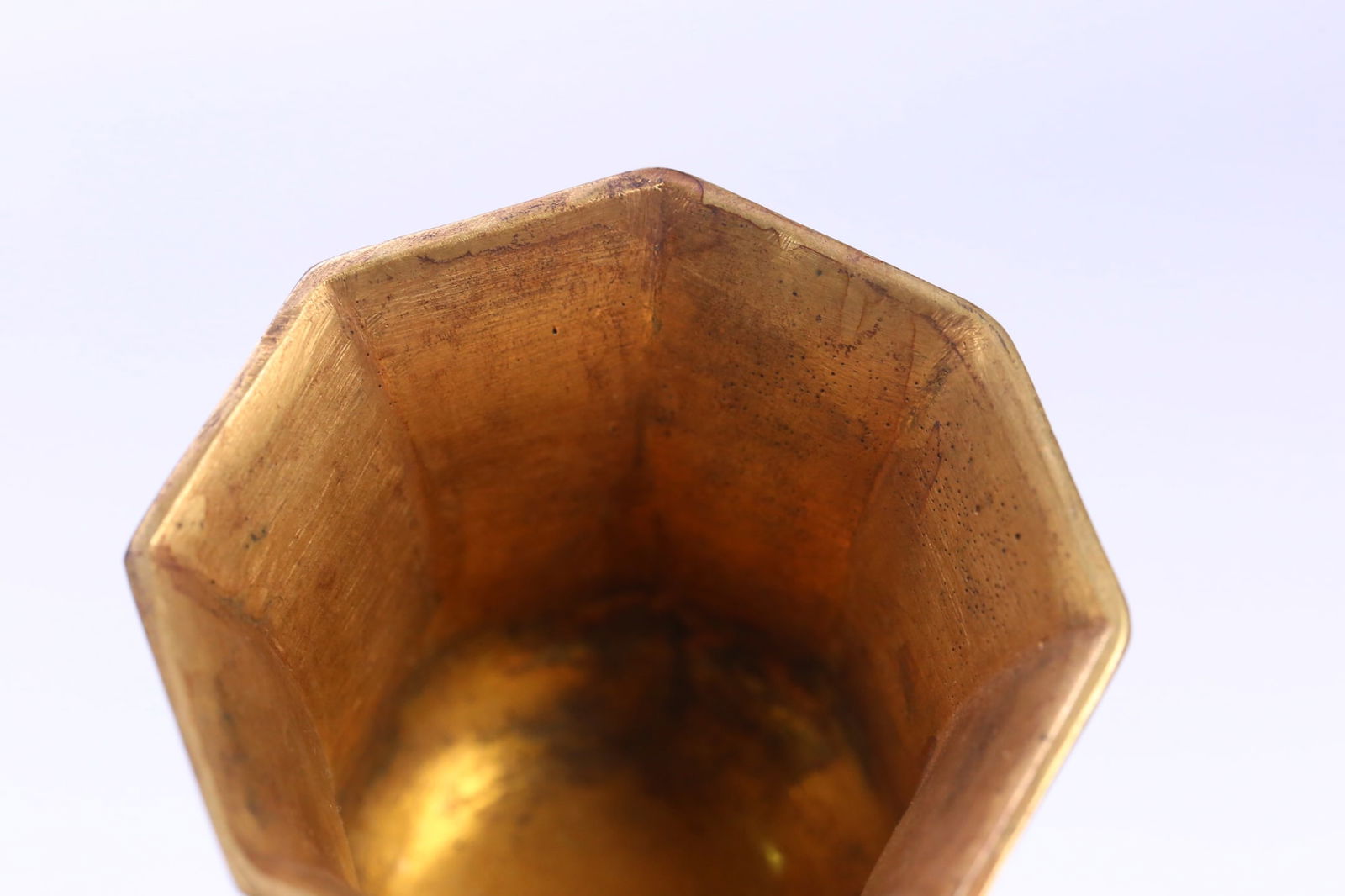 A beautiful copper-gilt flower and bird pattern octagonal ear cup - 6