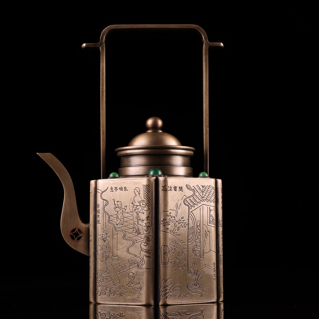 A fine pure copper full copper wine jug, pure cupronickel pure handmade with gems: Exquisite pure copper all-copper wine jugs, pure cupronickel and pure handmade gem-encrusted wine jugs Size:H:18cmW:12.5cmW:0.6kg (The Dimensions Of All Batches Are Manually