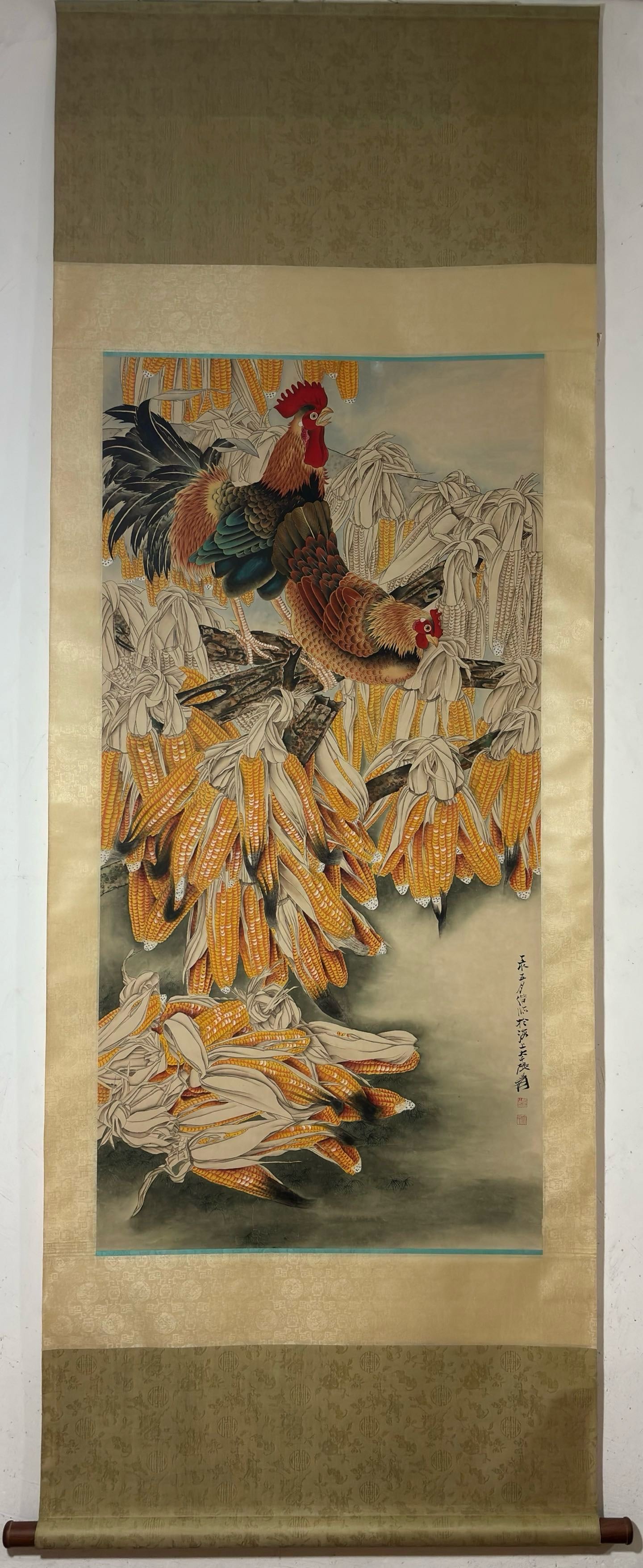 A vertical axis of Zhang Daqian's Daji corn diagram: Zhang Daqian's Daji corn diagram vertical axis Size:Painting coreSize:130x64.5cm (The Dimensions Of All Batches Are Manually Measured.If You Need More Detailed Information, Please