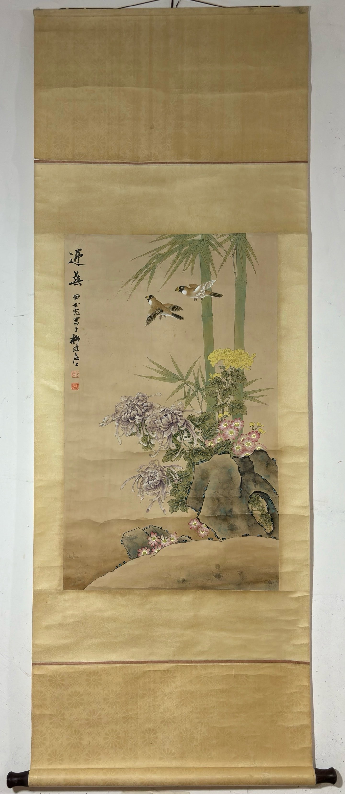 A vertical axis of Tian Shiguang's flower and bird picture: Tian Shiguang's flower and bird diagram vertical axis Size:Painting coreSize:84.5x51cm (The Dimensions Of All Batches Are Manually Measured.If You Need More Detailed Information,