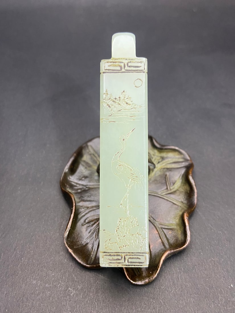 An Exquisite White Jade Landscape Pattern with poem Ornament: An Exquisite White Jade Landscape Pattern with poem Ornament Ming Dynasty, China Size:83.8mmx16.8mmx16.6mm Weight:52g (The Dimensions Of All Batches Are Manually Measured.If You Need More Detailed