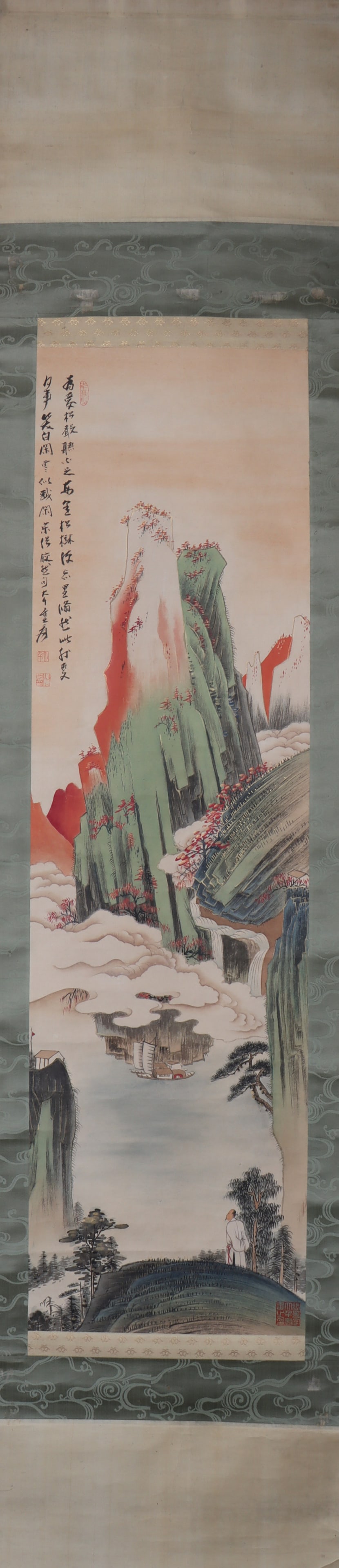 A Chinese Vertical Scroll Ink Painting of Landscape and Figure on Paper: A Chinese Vertical Scroll Ink Painting of Landscape and Figure on Paper Zhang daqian Size:109cmx30cm (The Dimensions Of All Batches Are Manually Measured.If You Need More Detailed Information,