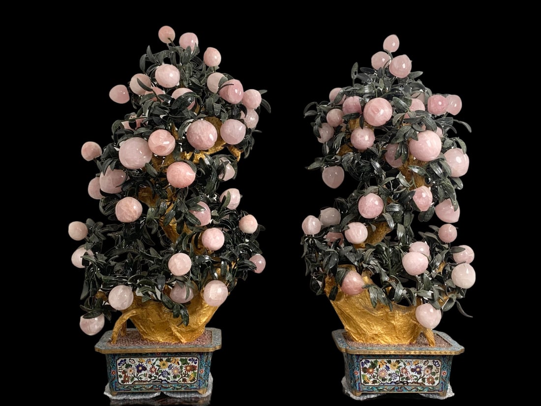 A Pair of Exquisite Cloisonne Inlaid ??Bonsai Ornament: A Pair of Exquisite Cloisonne Inlaid ??Bonsai Ornament Qing Dynasty, China Size:128cm Weight:100000g (The Dimensions Of All Batches Are Manually Measured.If You Need More Detailed Information, Please