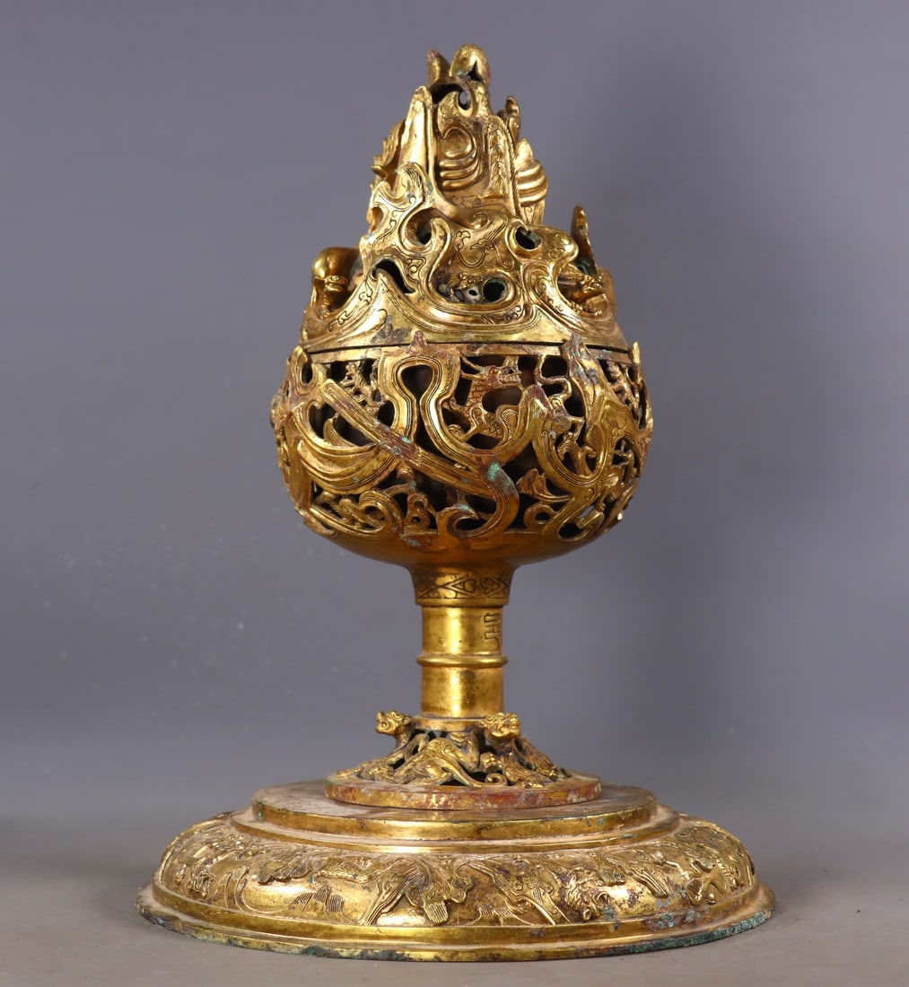 An Exquisite Gilt Bronze Auspicious Beast Pattern Censer - 2