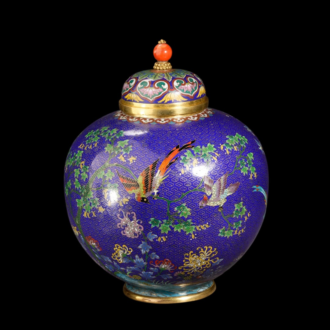 An Exquisite Cloisonne Flower and Bird Pattern Jar: An Exquisite Cloisonne Flower and Bird Pattern Jar Qing Dynasty, China Qianlong Four-character Mark Size:31cmx24cm Weight:3.3kg (The Dimensions Of All Batches Are Manually Measured.If You Need More