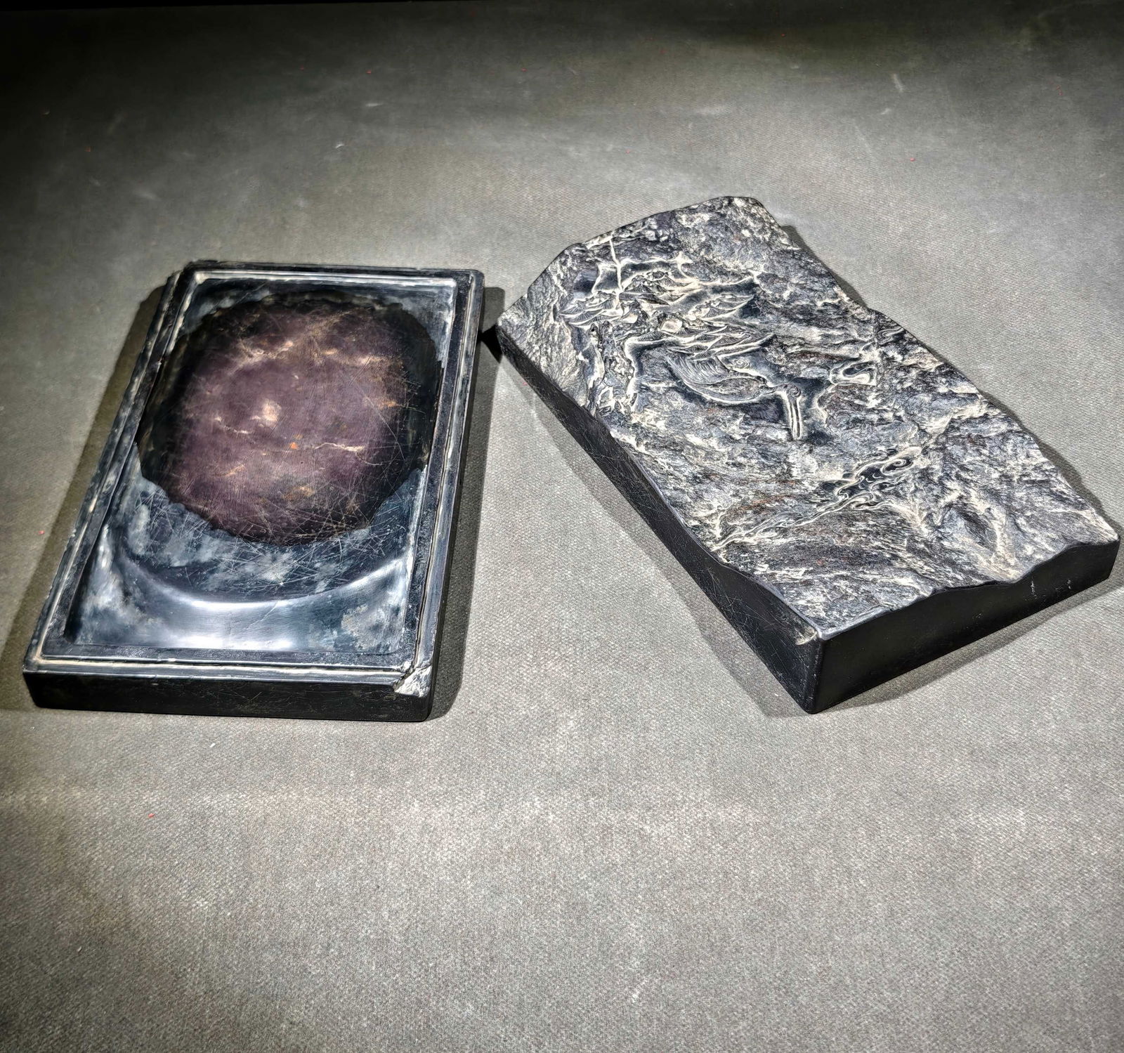 An Exquisite Pine and Crane Pattern with poem Inkstone - 3