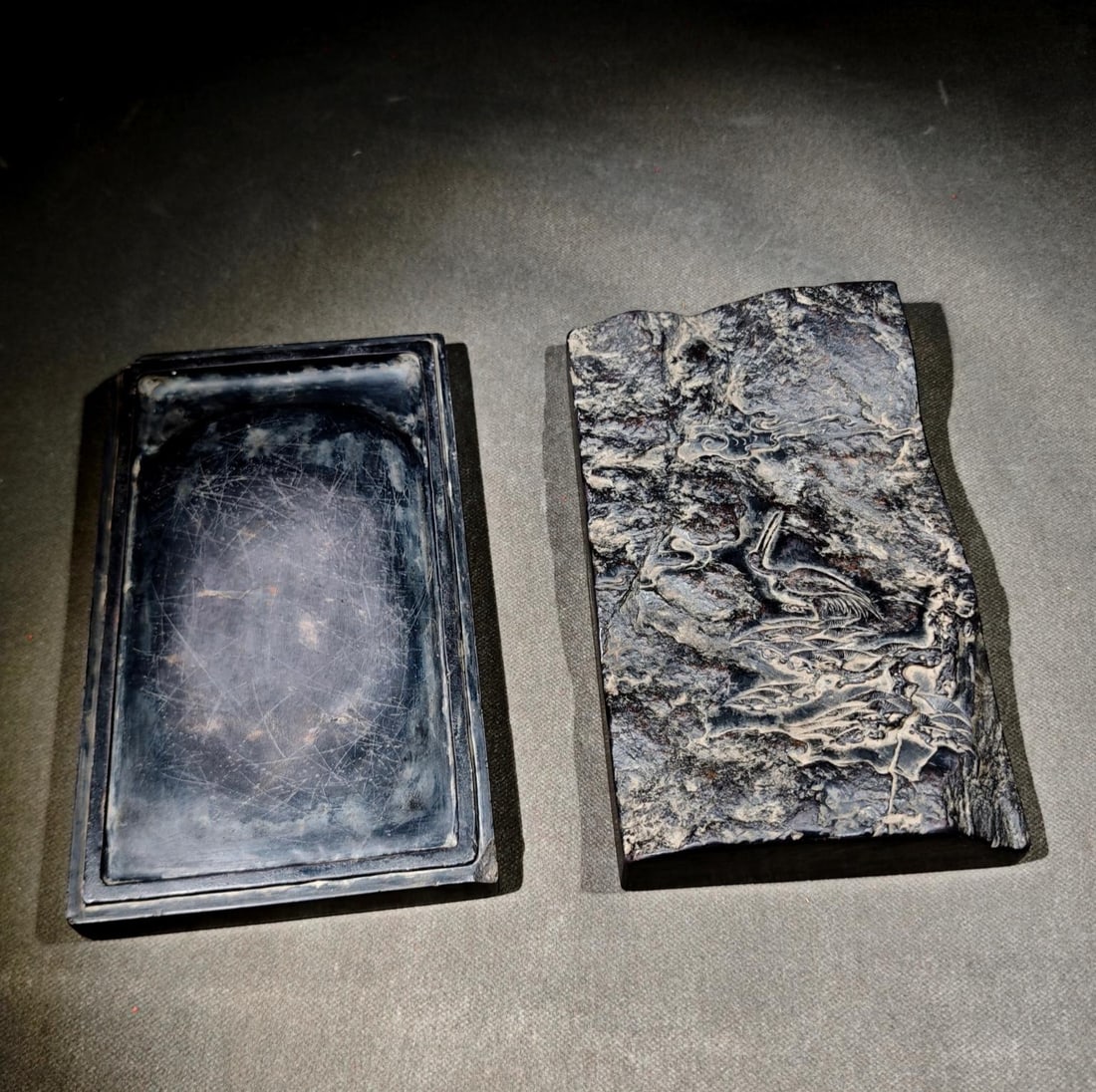 An Exquisite Pine and Crane Pattern with poem Inkstone - 7