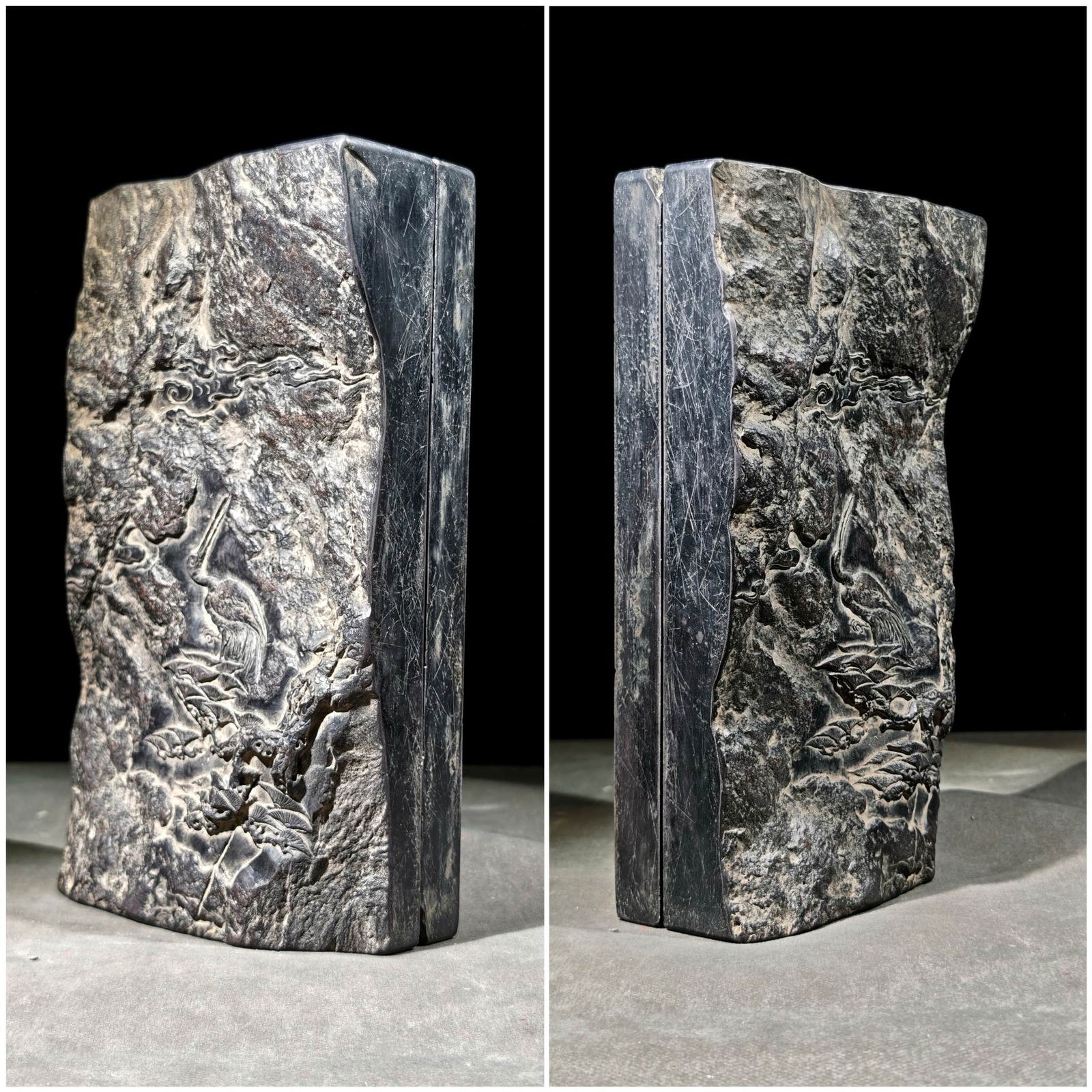 An Exquisite Pine and Crane Pattern with poem Inkstone - 8