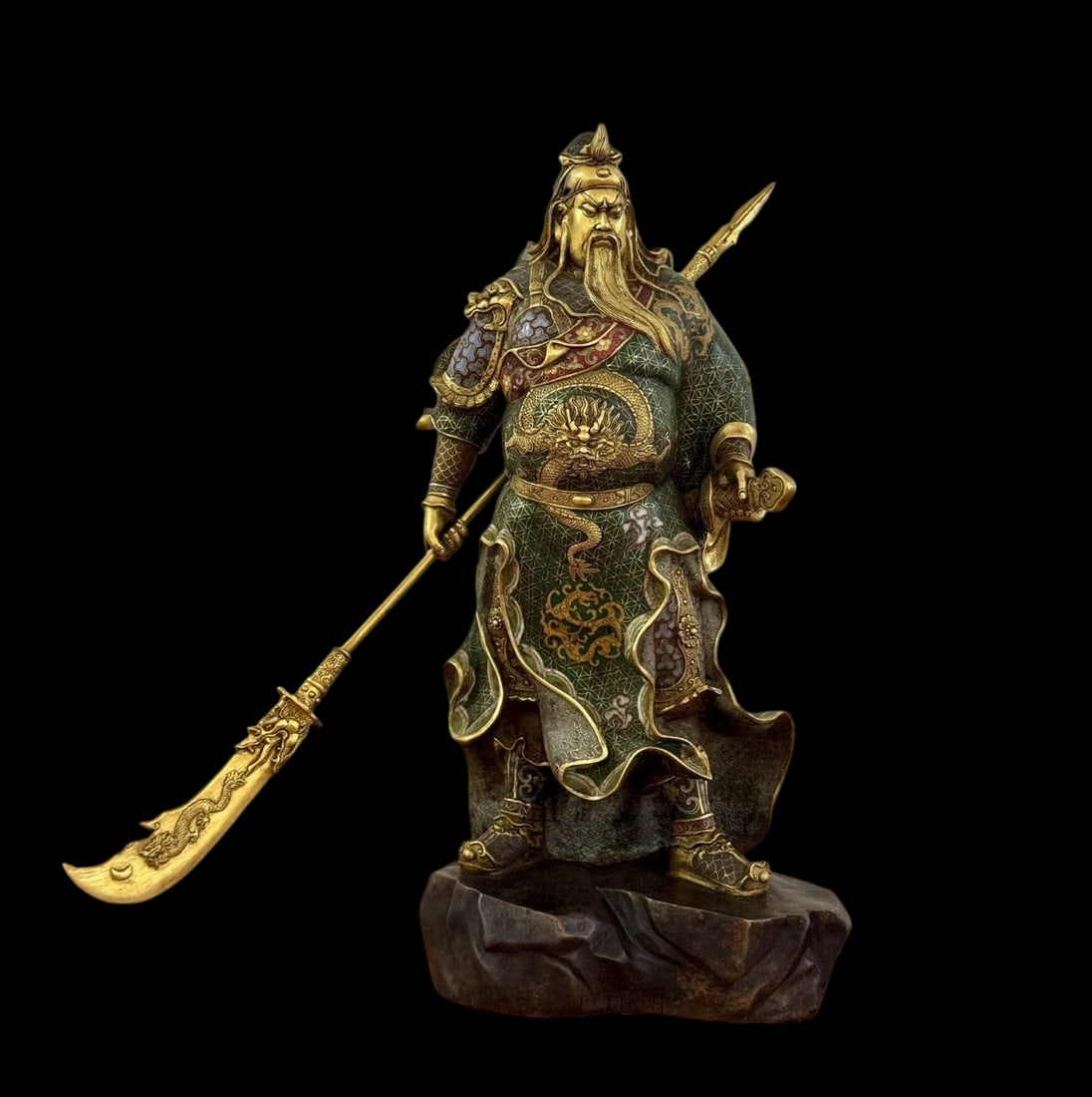 An Exquisite Cloisonne Guan yu Ornament: An Exquisite Cloisonne Guan yu Ornament Qing Dynasty, China Qianlong Four-character Mark Size:48cmx25cm Weight:9.4kg (The Dimensions Of All Batches Are Manually Measured.If You Need More Detailed