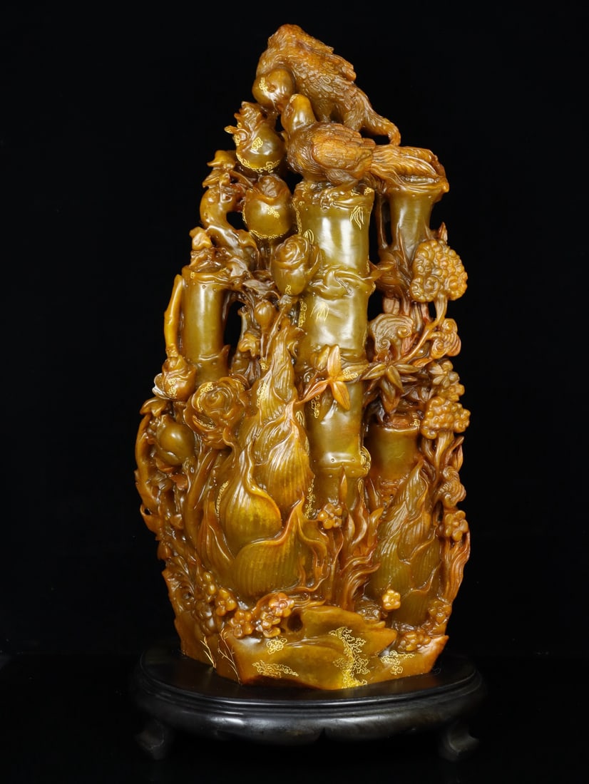 An Exquisite Shoushan Stone Flower and Bird Pattern Ornament - 9