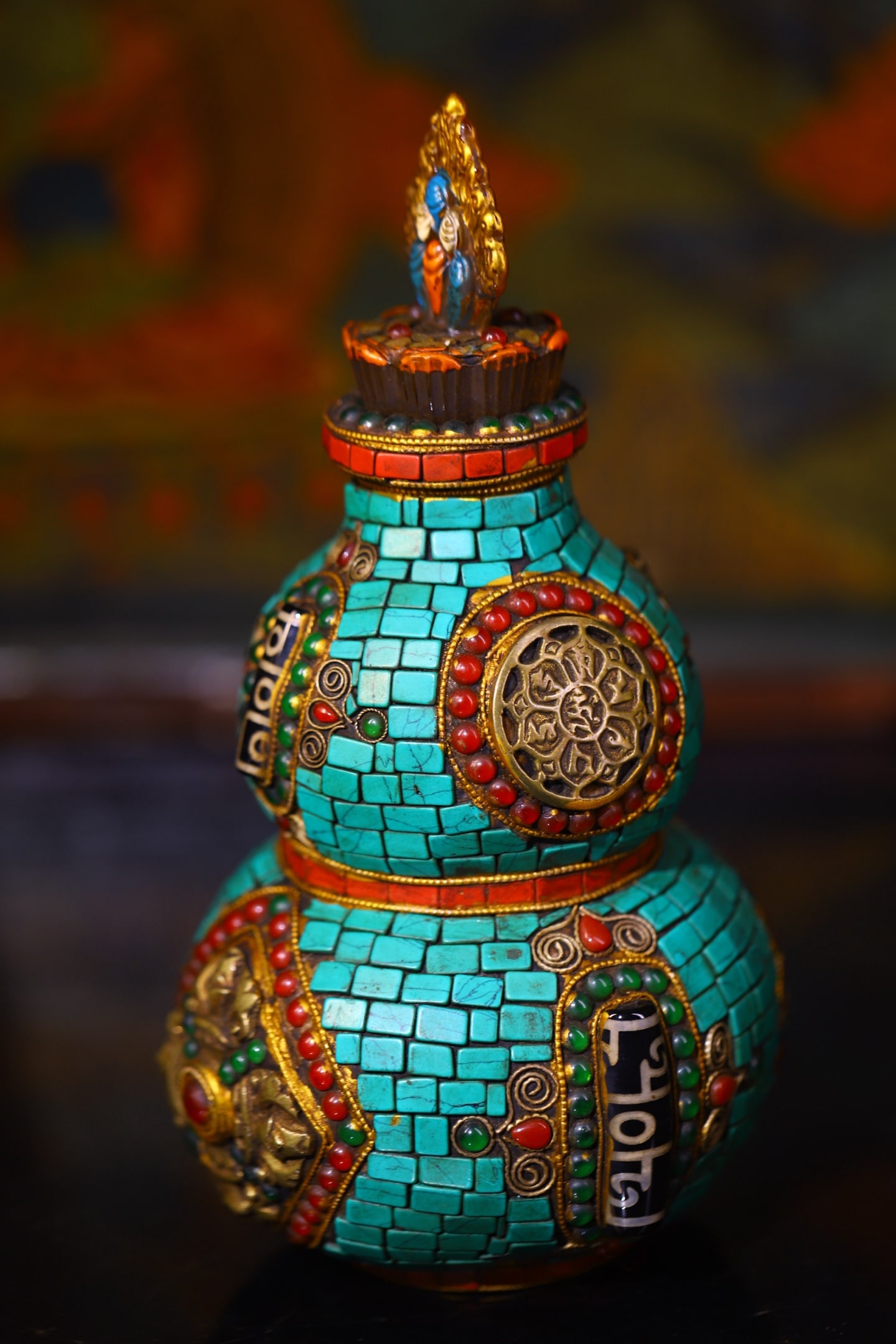 An Exquisite Crystal Inlaid Gems Gourd Ornament - 5