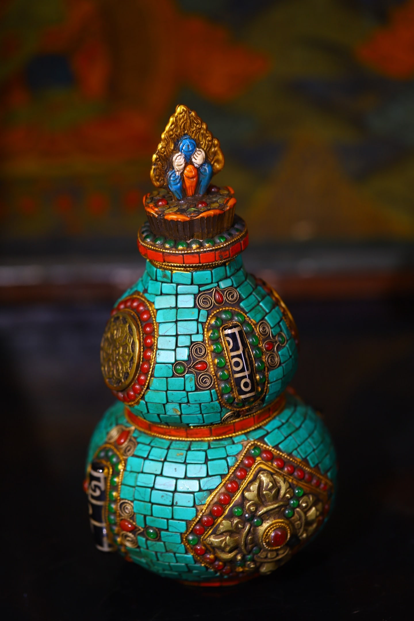 An Exquisite Crystal Inlaid Gems Gourd Ornament - 8