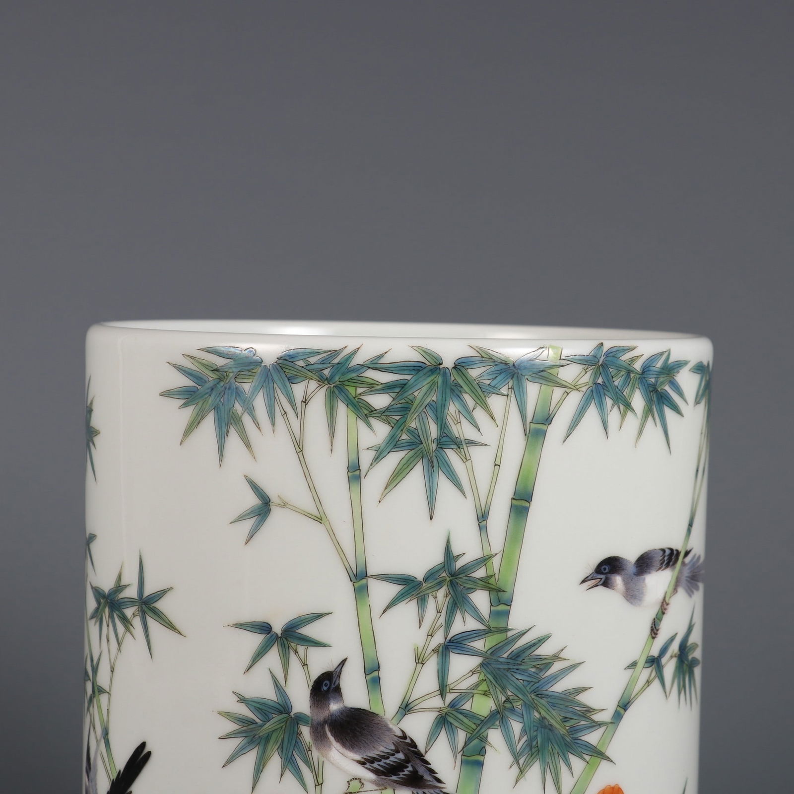 An Exquisite Enamel Flower and Bird Pattern with poem Brush Pot - 5
