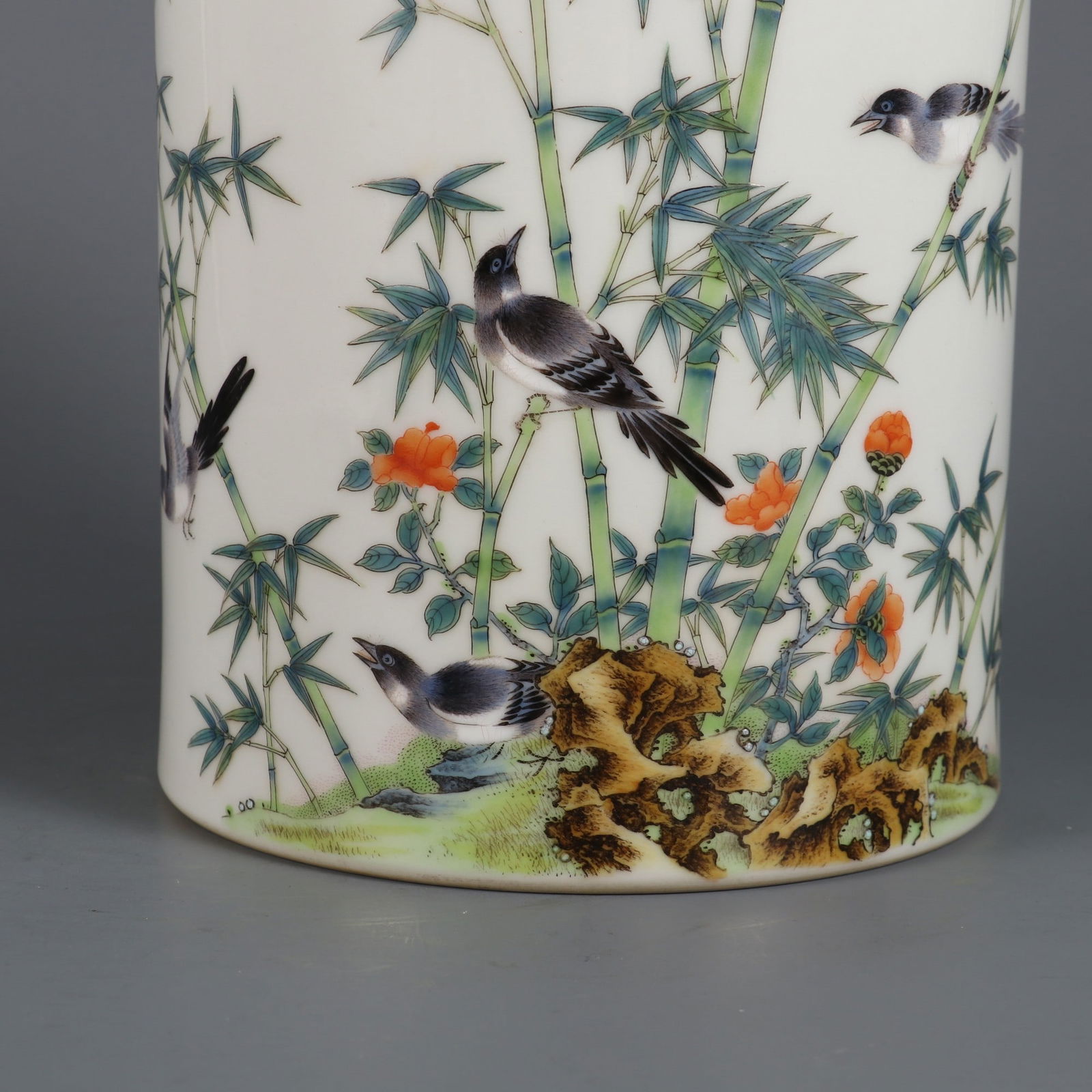 An Exquisite Enamel Flower and Bird Pattern with poem Brush Pot - 6
