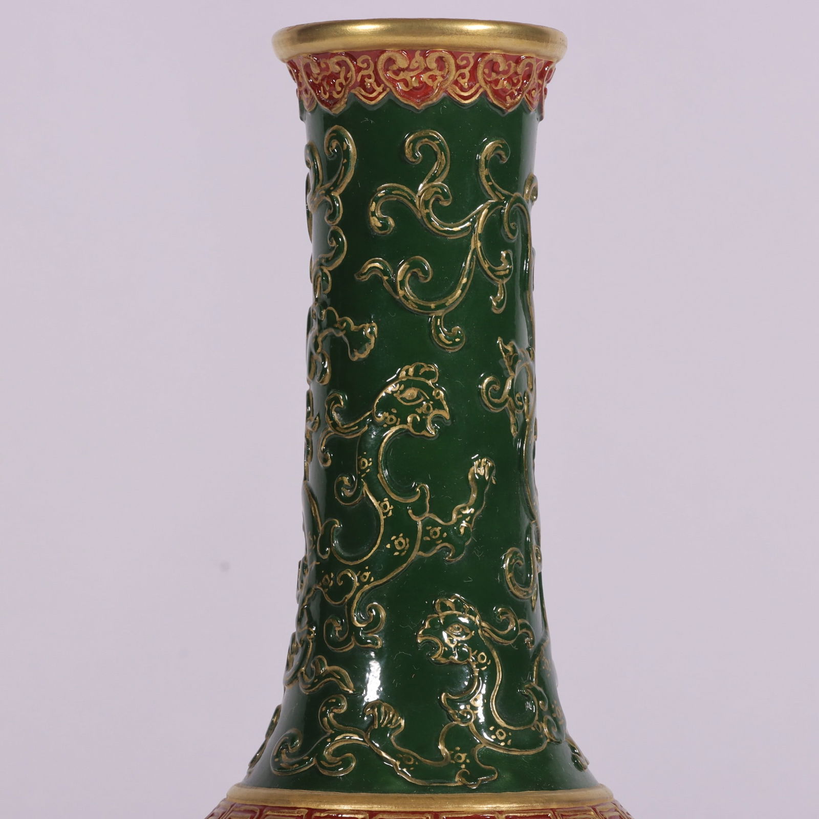 An Exquisite Enamel Green Ground Lotus Pattern Character and Story Pattern Vase - 2