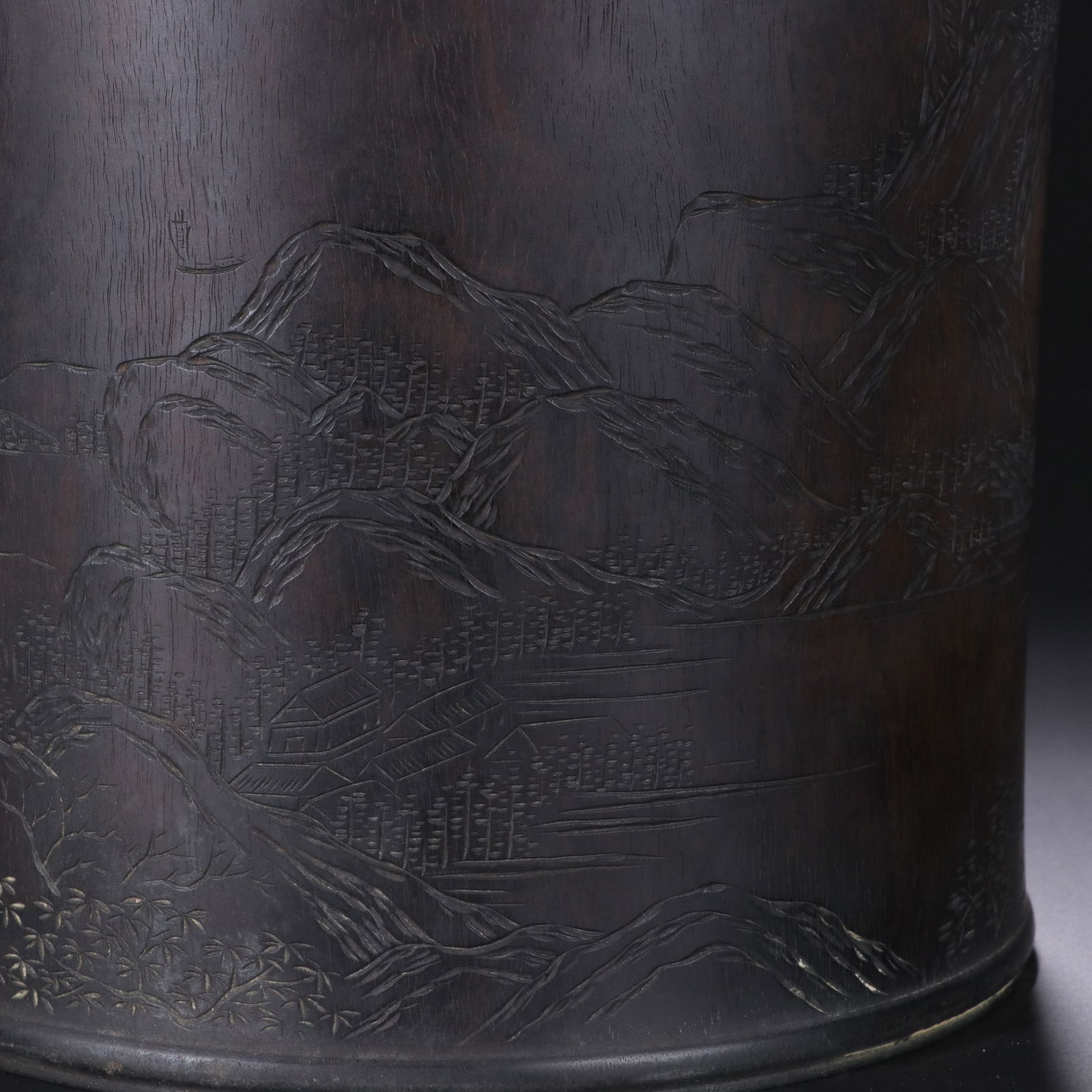 An Exquisite Zitanwood Landscape Pattern with poem Brush Pot - 2