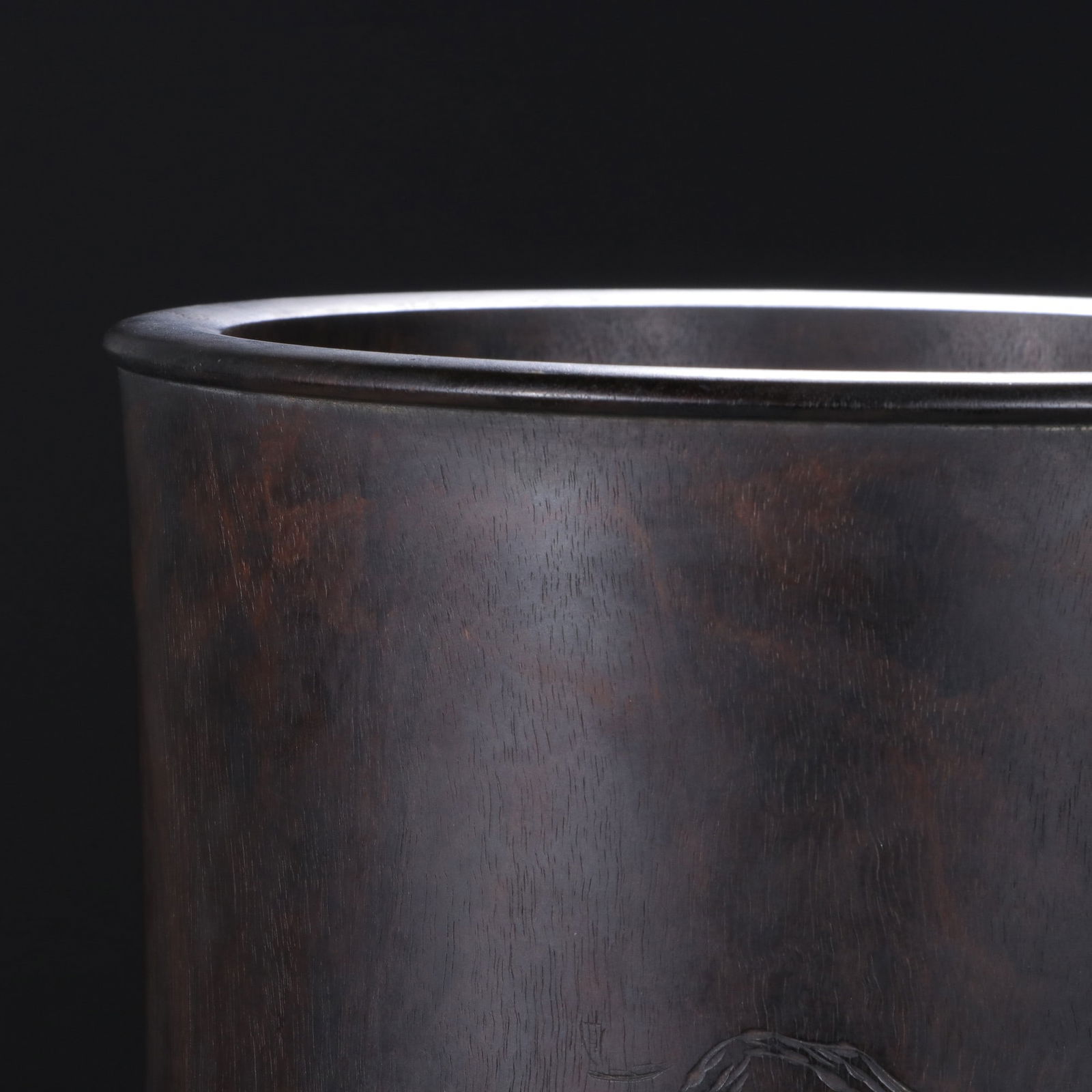 An Exquisite Zitanwood Landscape Pattern with poem Brush Pot - 3