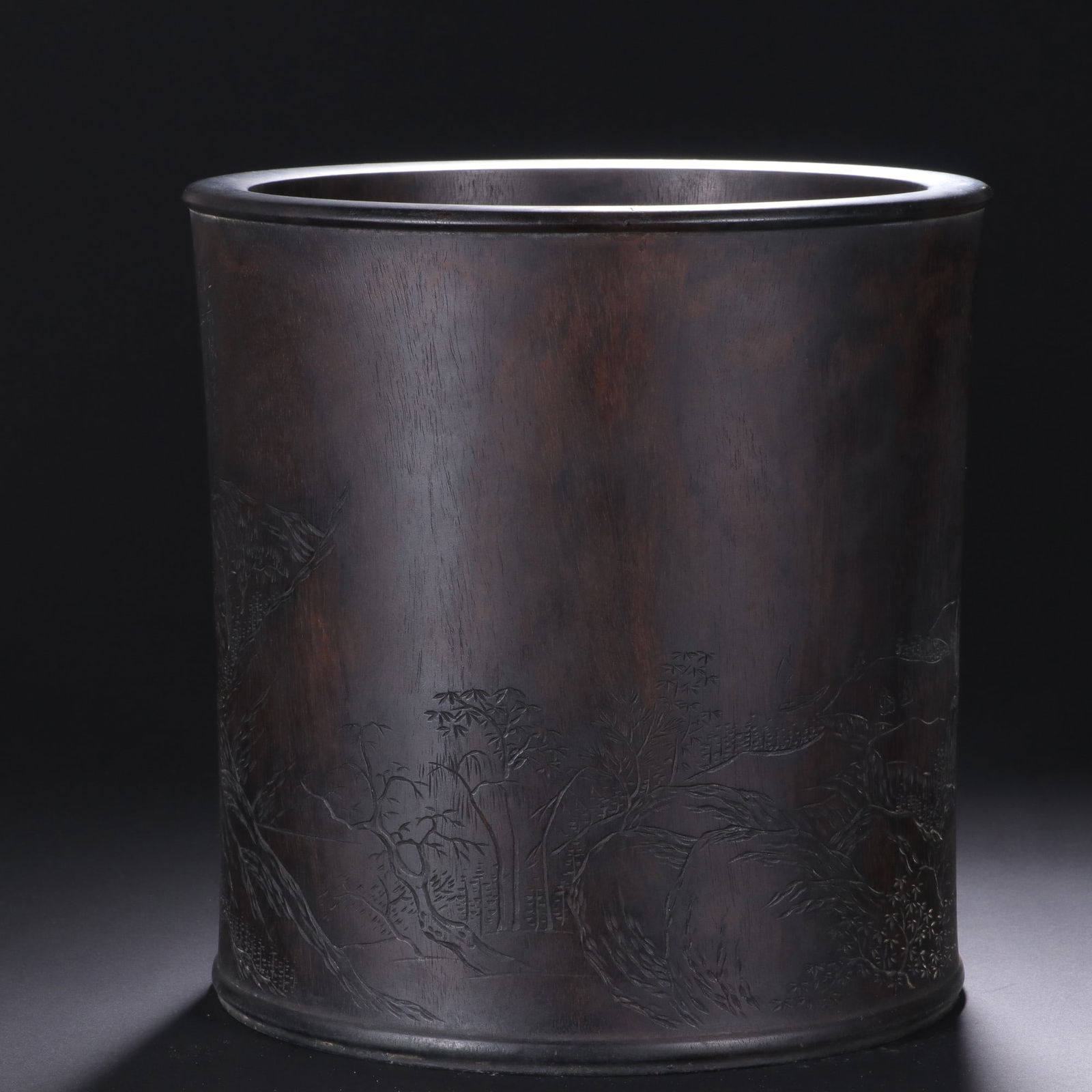 An Exquisite Zitanwood Landscape Pattern with poem Brush Pot - 4