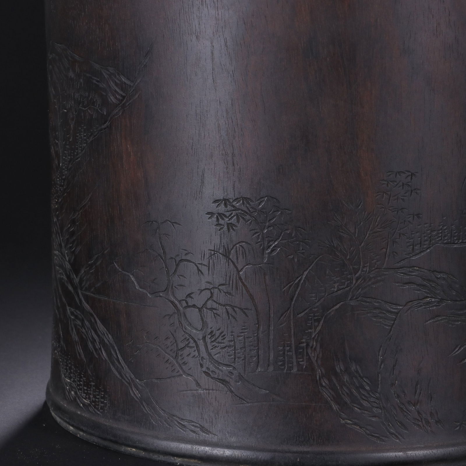 An Exquisite Zitanwood Landscape Pattern with poem Brush Pot - 5