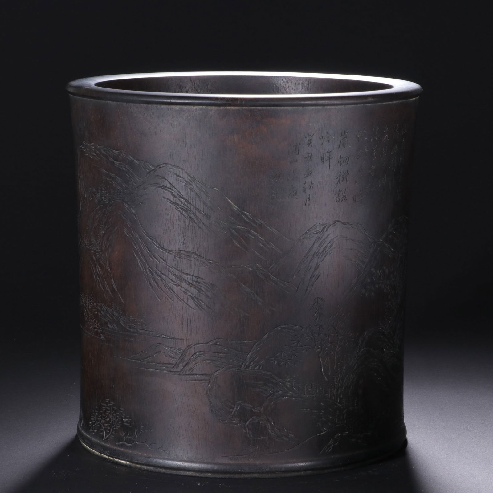 An Exquisite Zitanwood Landscape Pattern with poem Brush Pot - 6