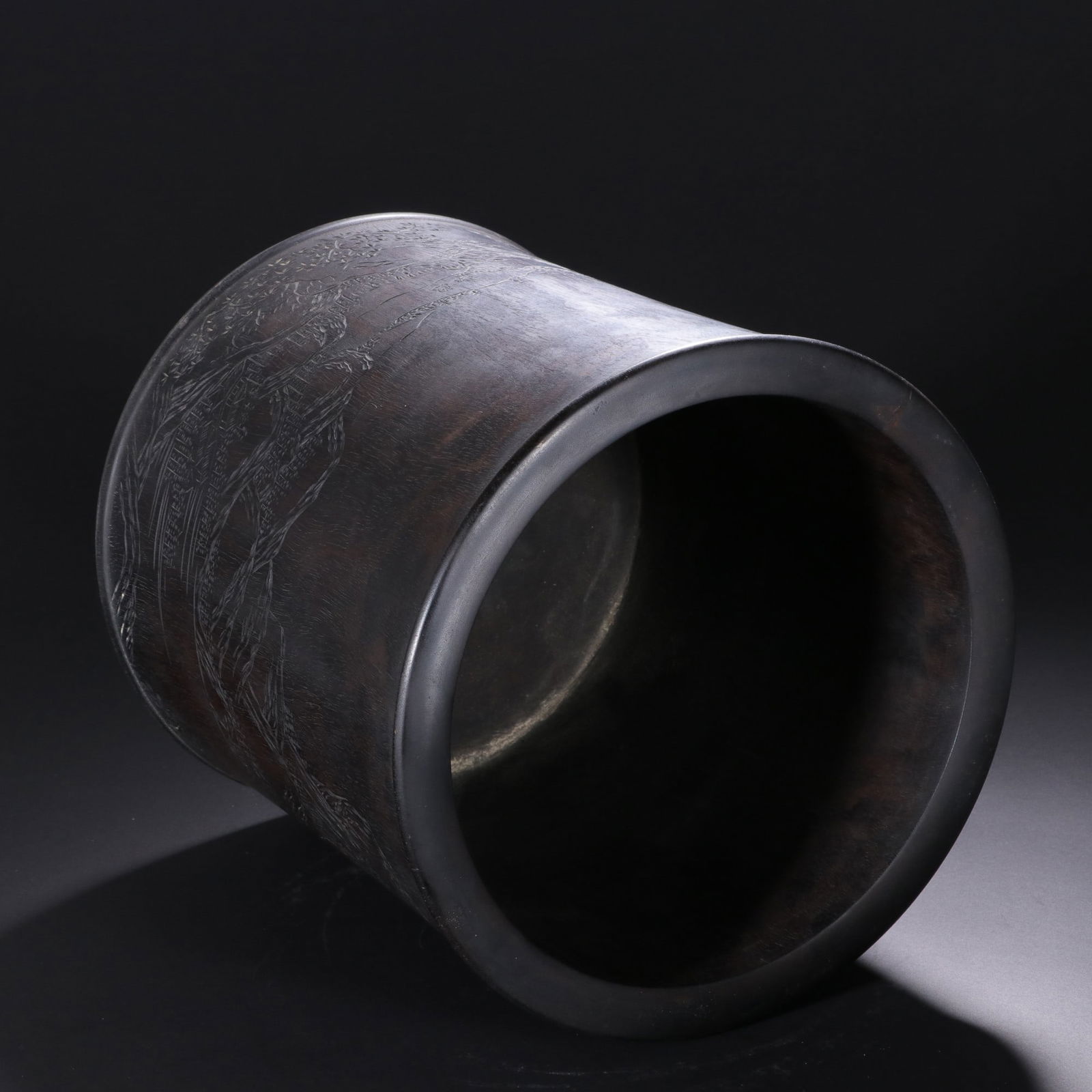 An Exquisite Zitanwood Landscape Pattern with poem Brush Pot - 8