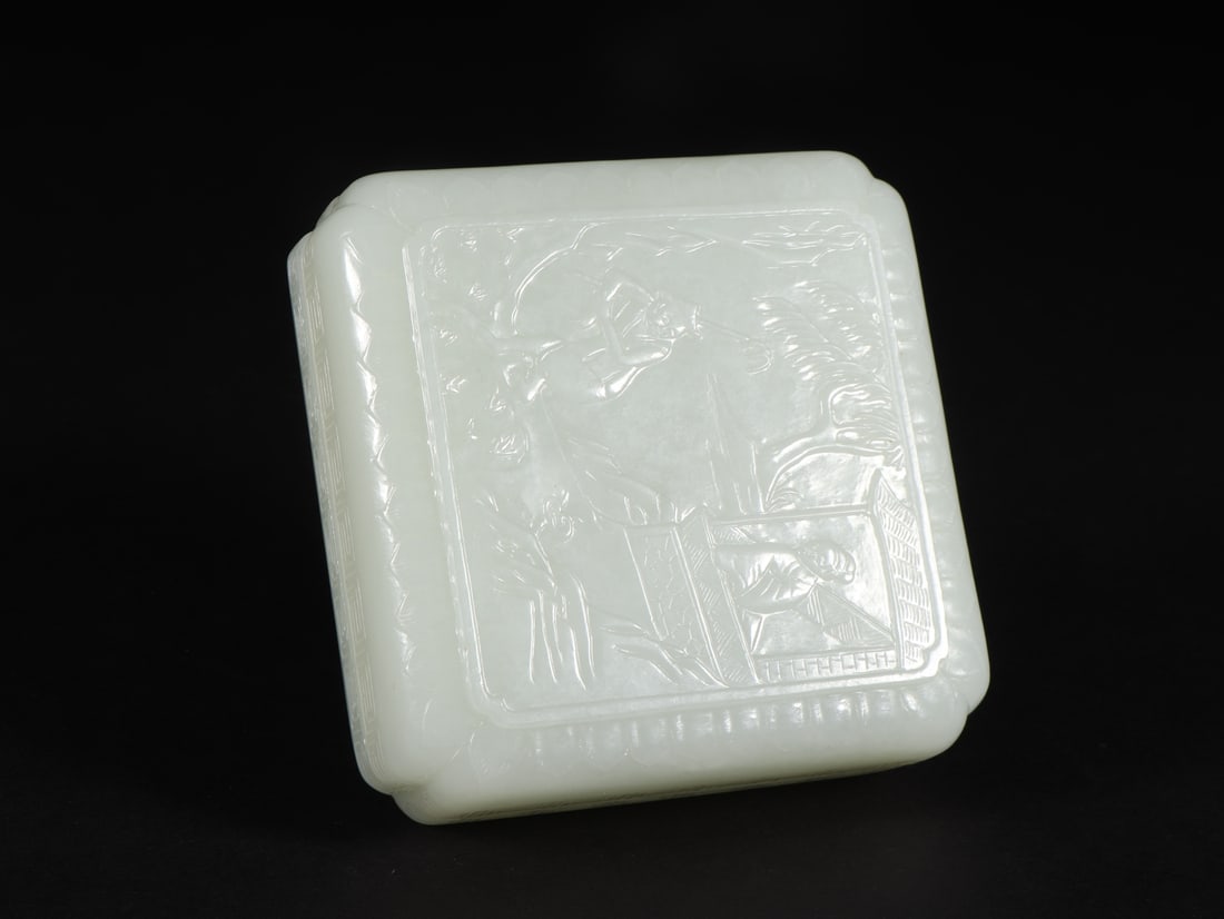 An Exquisite White Jade Character and Story Pattern Box - 2