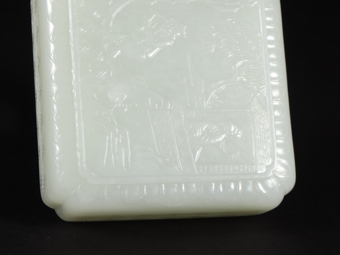 An Exquisite White Jade Character and Story Pattern Box - 4