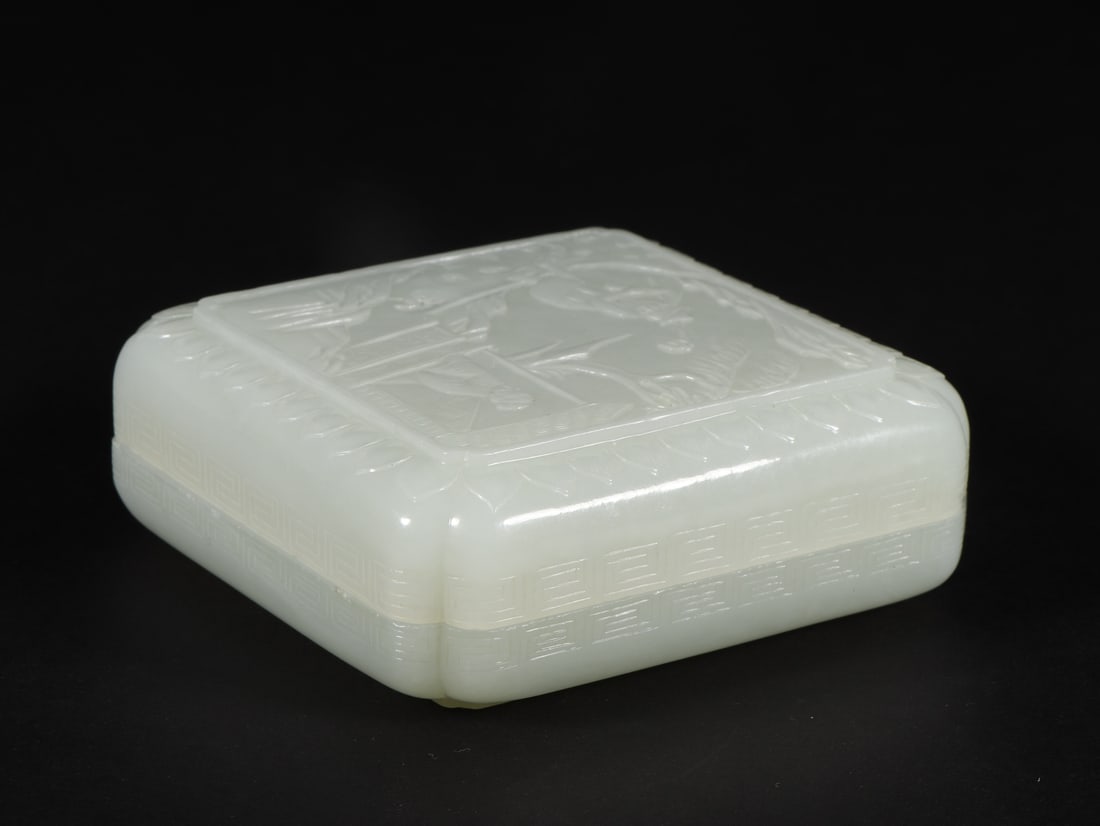 An Exquisite White Jade Character and Story Pattern Box - 5