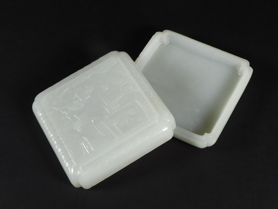 An Exquisite White Jade Character and Story Pattern Box - 7