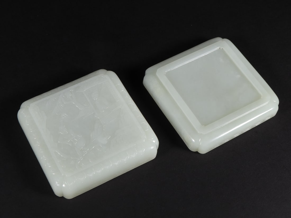 An Exquisite White Jade Character and Story Pattern Box - 9