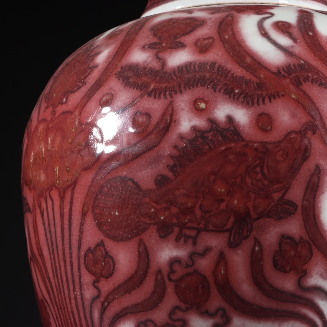 An Exquisite Underglaze-Red Fish and Lotus Pattern Vase - 6