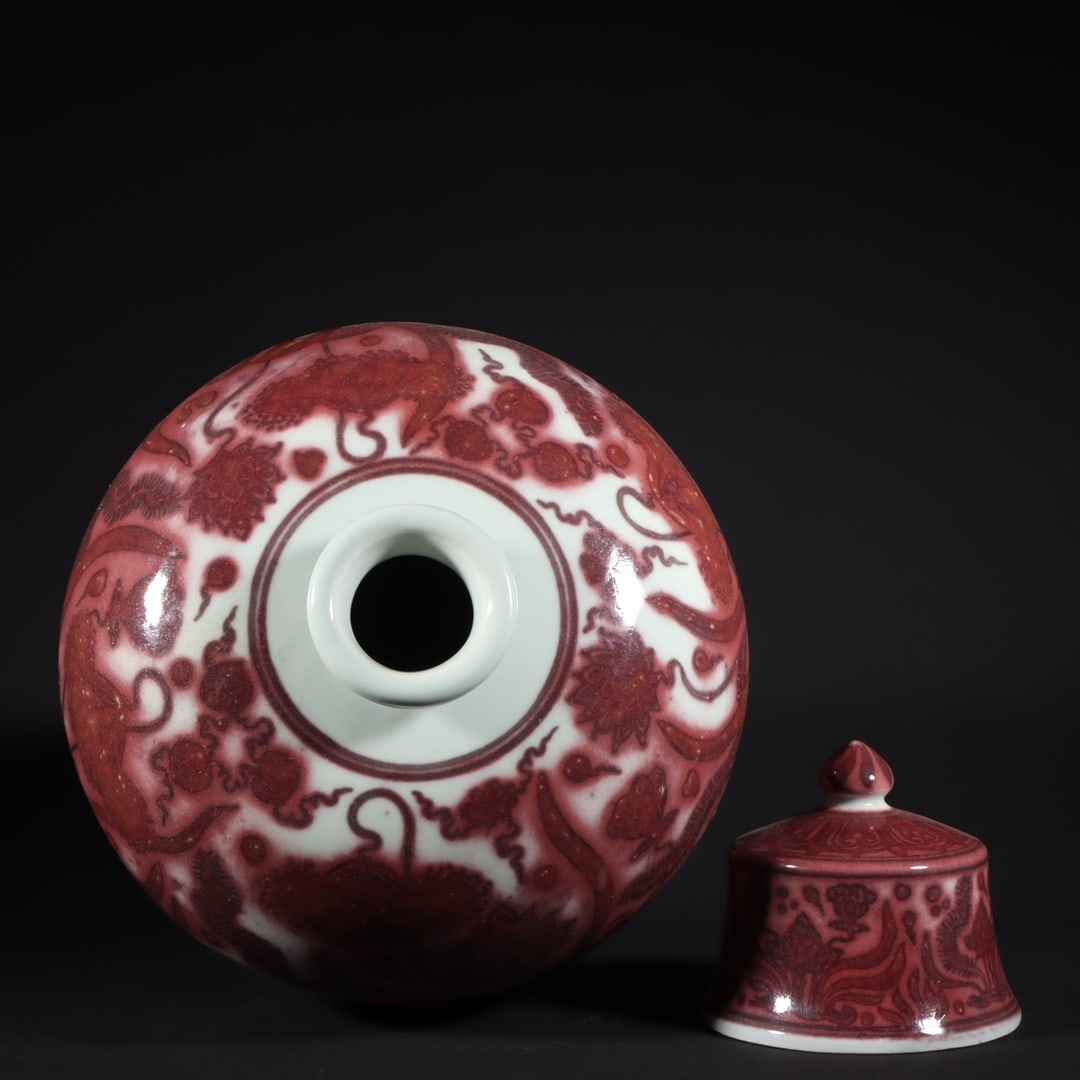 An Exquisite Underglaze-Red Fish and Lotus Pattern Vase - 8