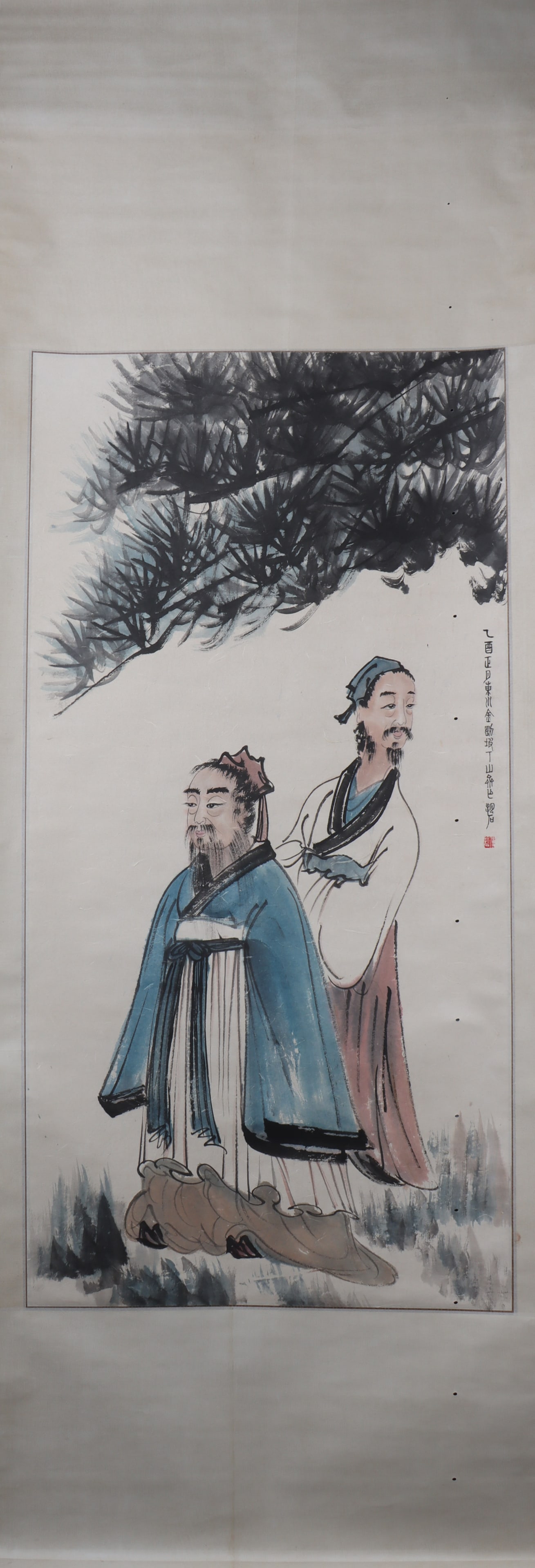 A Chinese Vertical Scroll Ink Painting of Figure on Paper: A Chinese Vertical Scroll Ink Painting of Figure on Paper Fu baoshi Size:138cmx68cm (The Dimensions Of All Batches Are Manually Measured.If You Need More Detailed Information, Please Contact Our