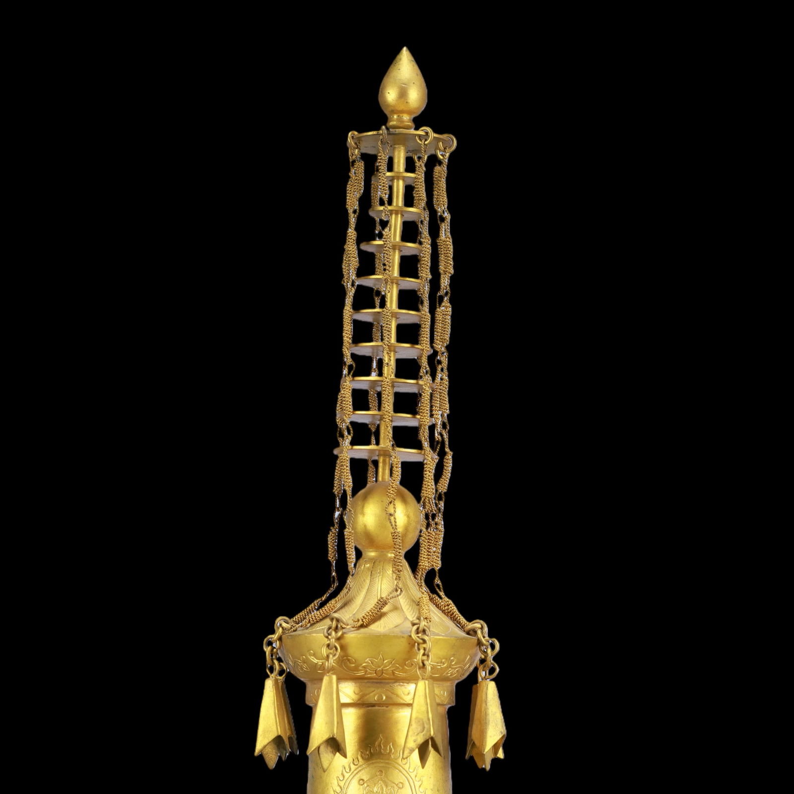 A Exquisite Gilt Bronze Buddha statue Pattern Pagoda - 2