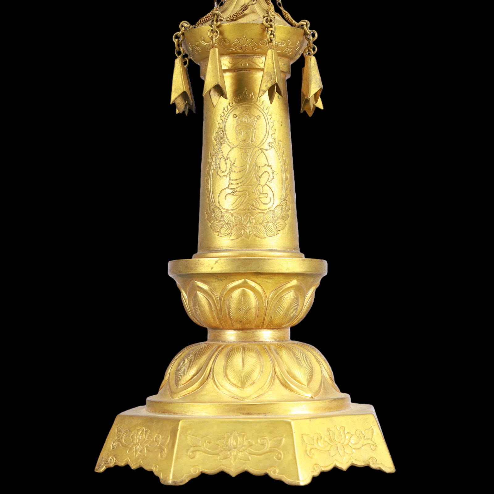 A Exquisite Gilt Bronze Buddha statue Pattern Pagoda - 3