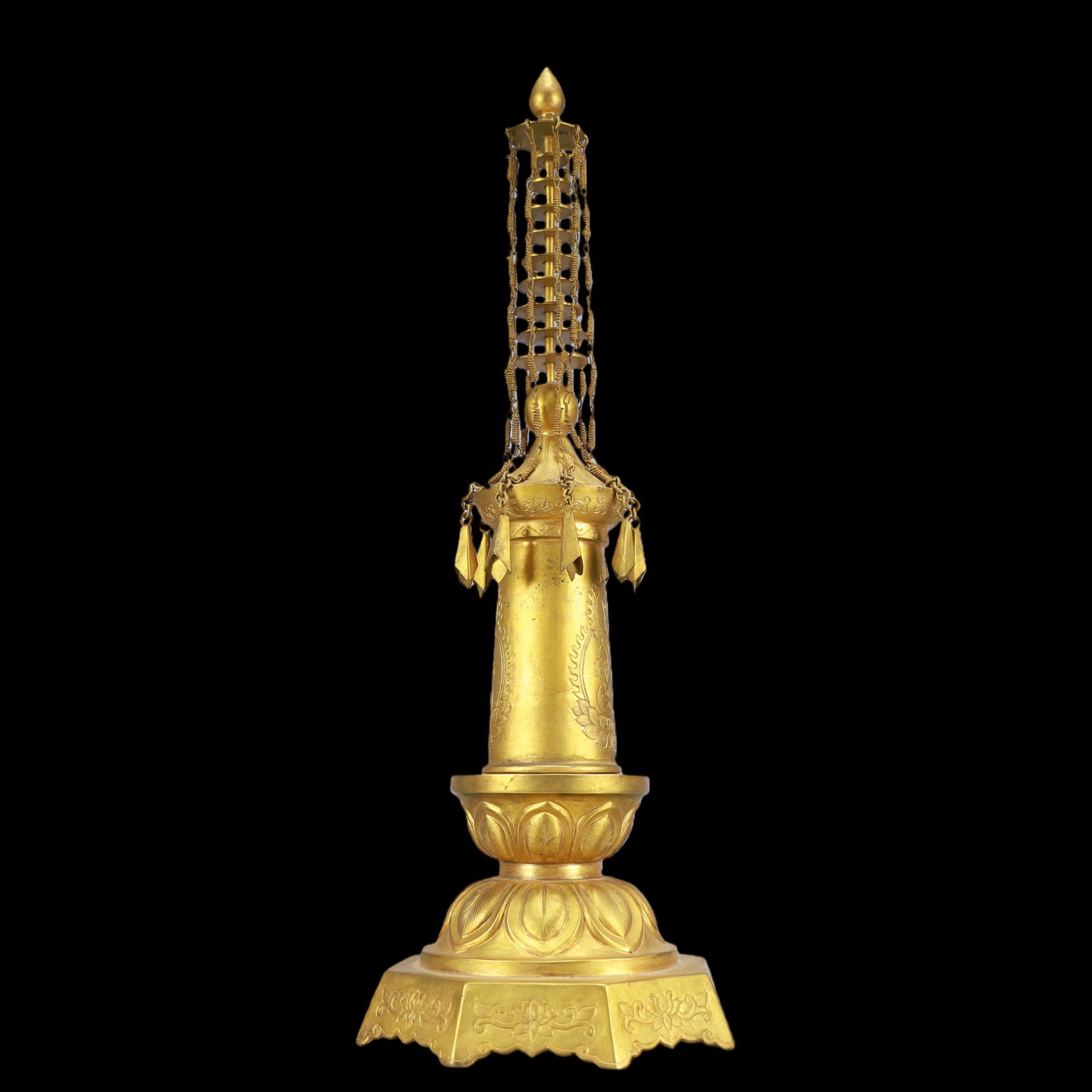 A Exquisite Gilt Bronze Buddha statue Pattern Pagoda - 4