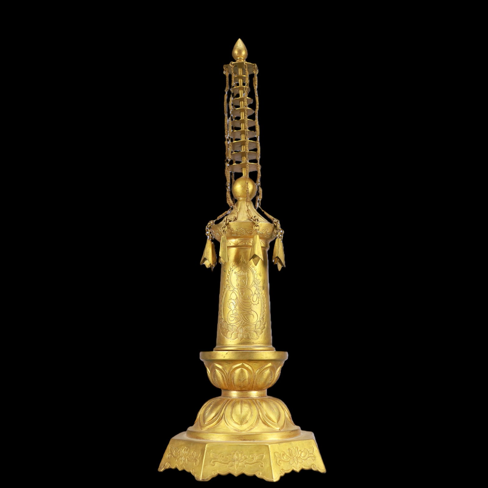 A Exquisite Gilt Bronze Buddha statue Pattern Pagoda - 5