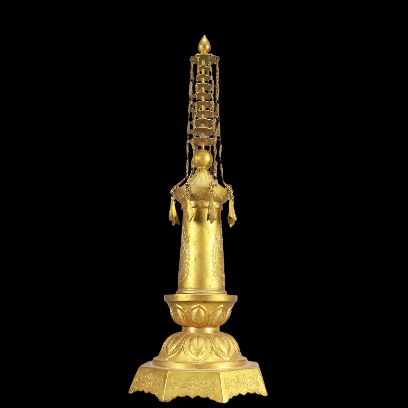 A Exquisite Gilt Bronze Buddha statue Pattern Pagoda - 6