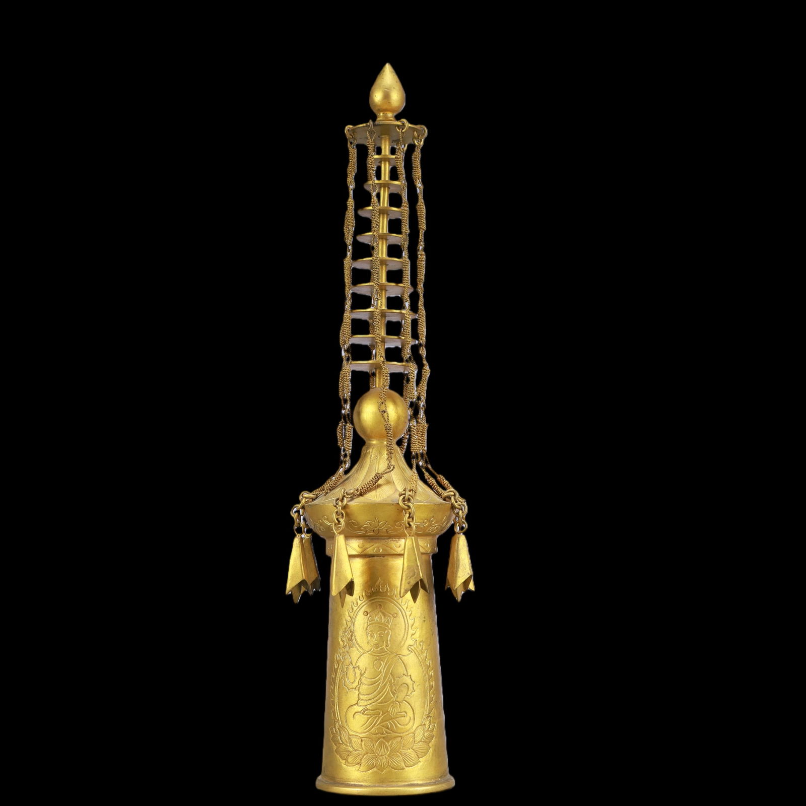 A Exquisite Gilt Bronze Buddha statue Pattern Pagoda - 7