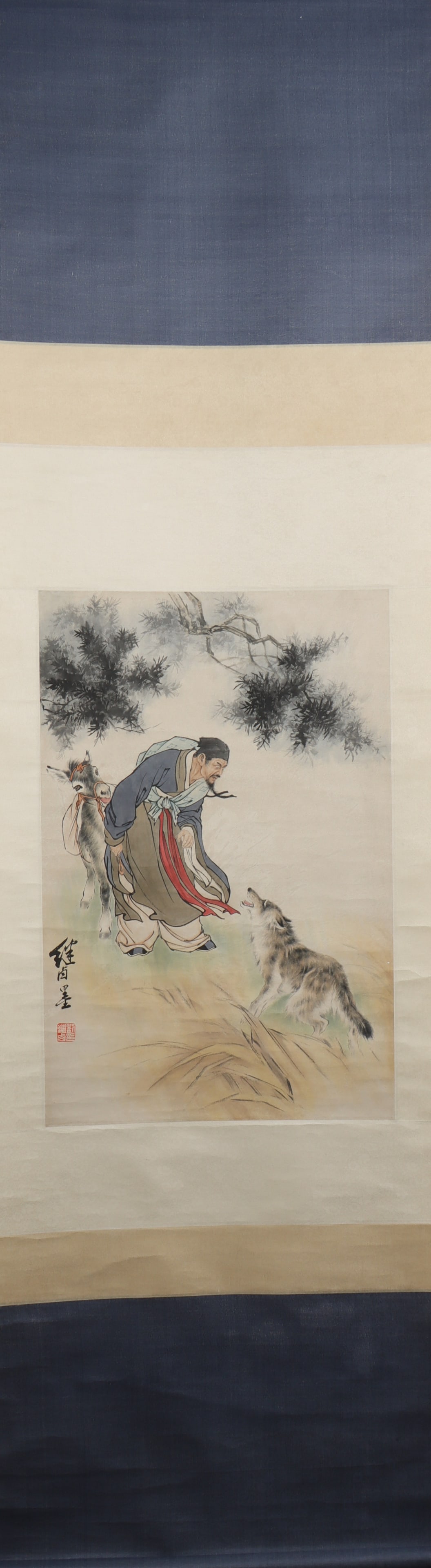 A Chinese Vertical Scroll Ink Painting of Character and Story on Paper: A Chinese Vertical Scroll Ink Painting of Character and Story on Paper Liu jilu Size:70cmx46cm (The Dimensions Of All Batches Are Manually Measured.If You Need More Detailed Information, Please