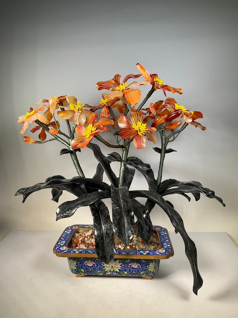 An Exquisite Agate Inlaid Gems Bonsai: An Exquisite Agate Inlaid Gems Bonsai Modern Time of China Size:50cmx50cm (The Dimensions Of All Batches Are Manually Measured.If You Need More Detailed Information, Please Contact Our Customer