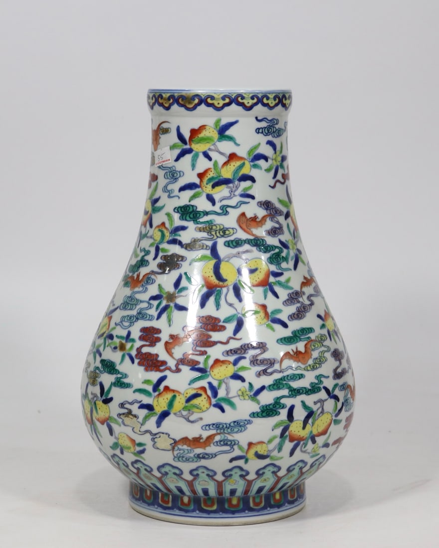 An Exquisite Doucai Bats and Peach Pattern Auspicious Cloud Pattern Vase - 4