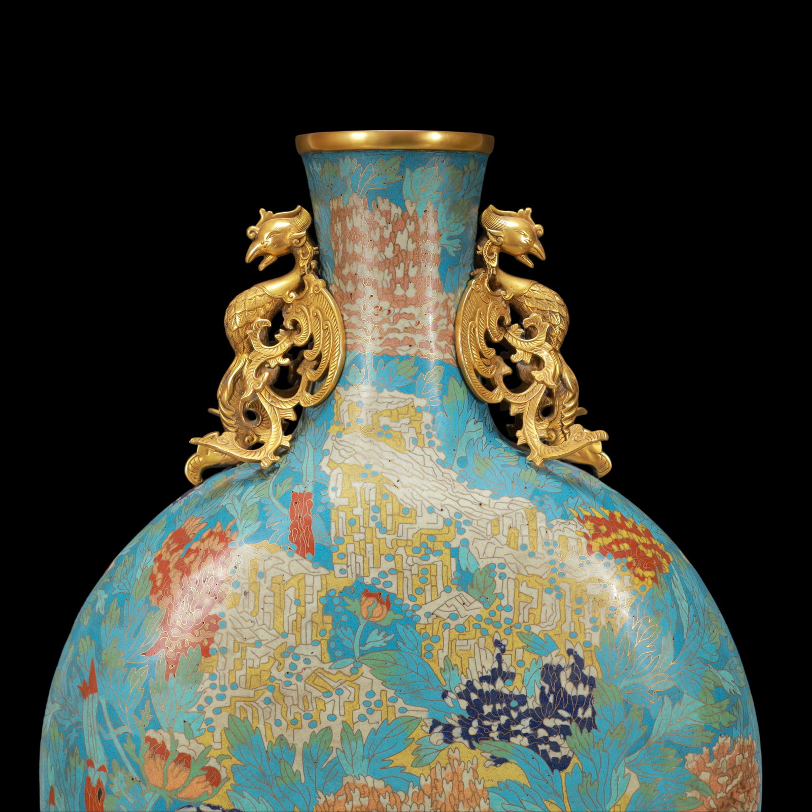 A Huge Cloisonne Chrysanthemum Pattern Phoenix-Ears Vase - 2