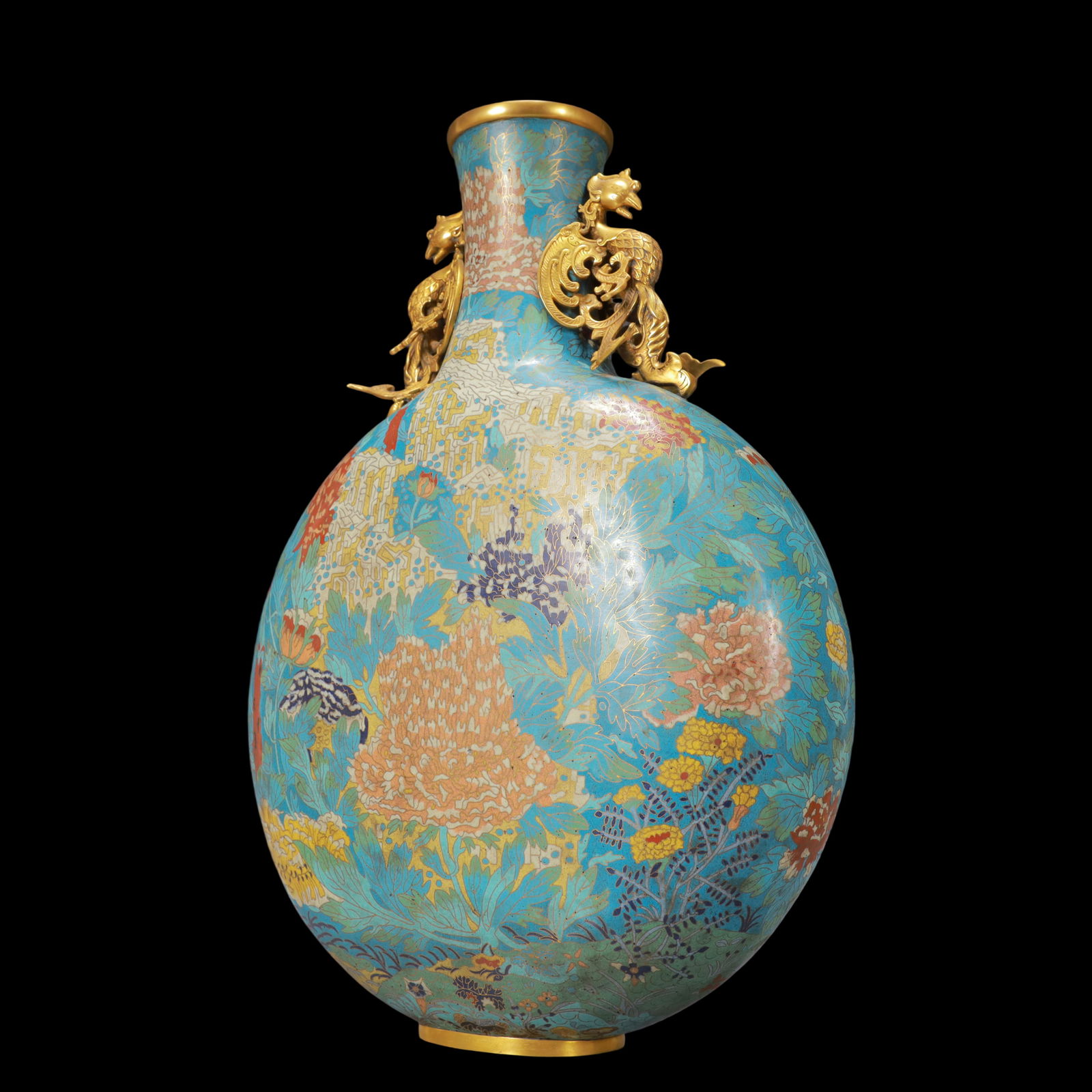 A Huge Cloisonne Chrysanthemum Pattern Phoenix-Ears Vase - 4