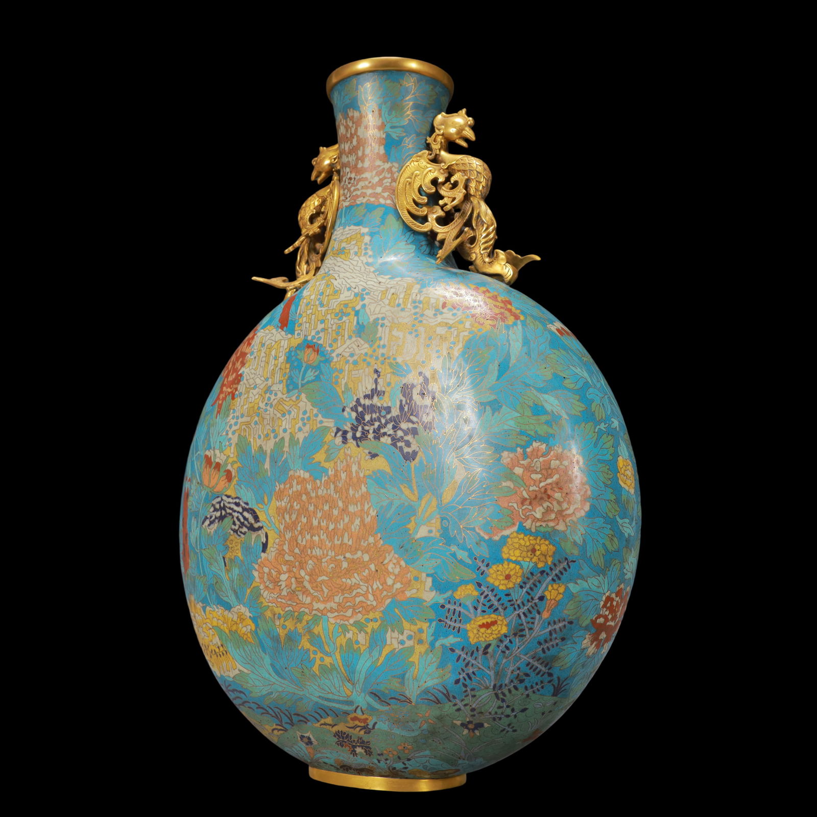 A Huge Cloisonne Chrysanthemum Pattern Phoenix-Ears Vase - 5