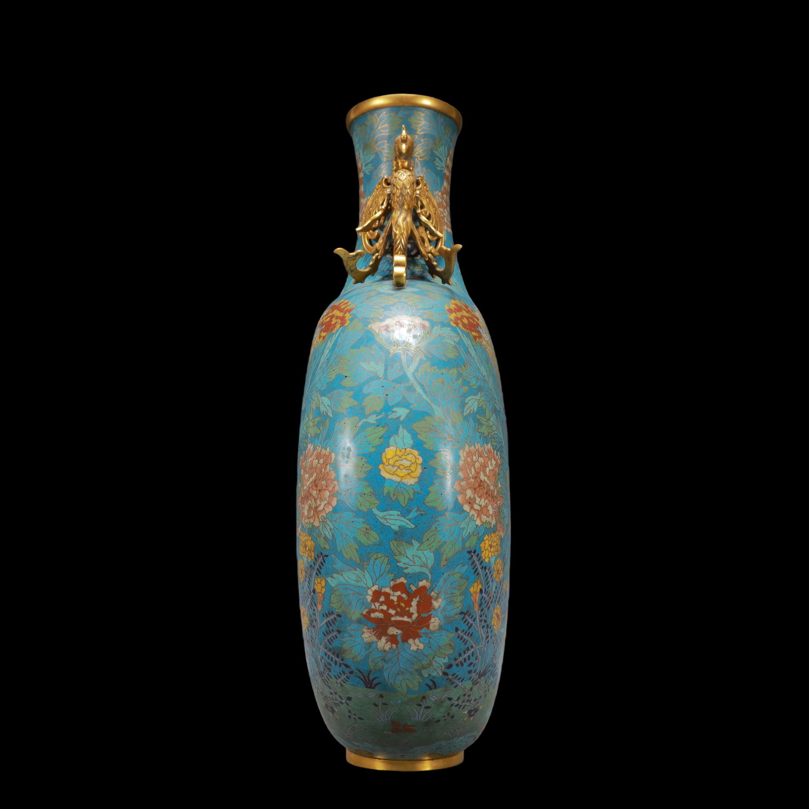A Huge Cloisonne Chrysanthemum Pattern Phoenix-Ears Vase - 6