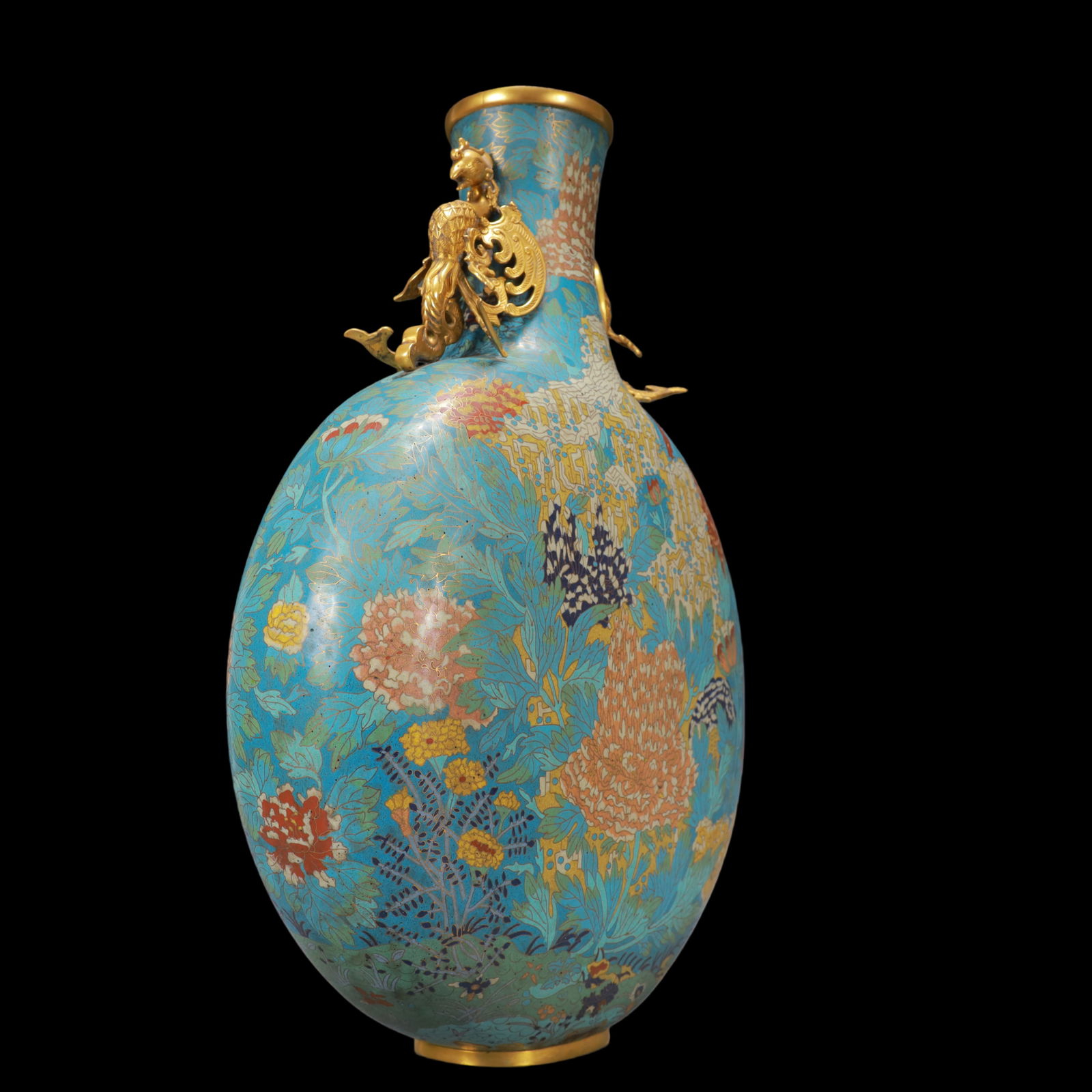 A Huge Cloisonne Chrysanthemum Pattern Phoenix-Ears Vase - 7