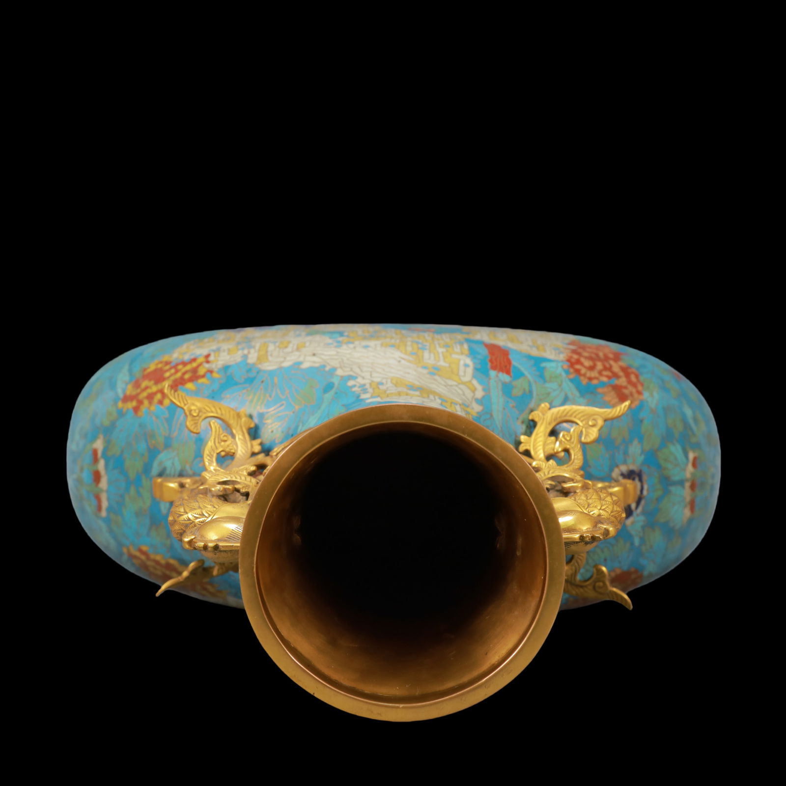 A Huge Cloisonne Chrysanthemum Pattern Phoenix-Ears Vase - 9