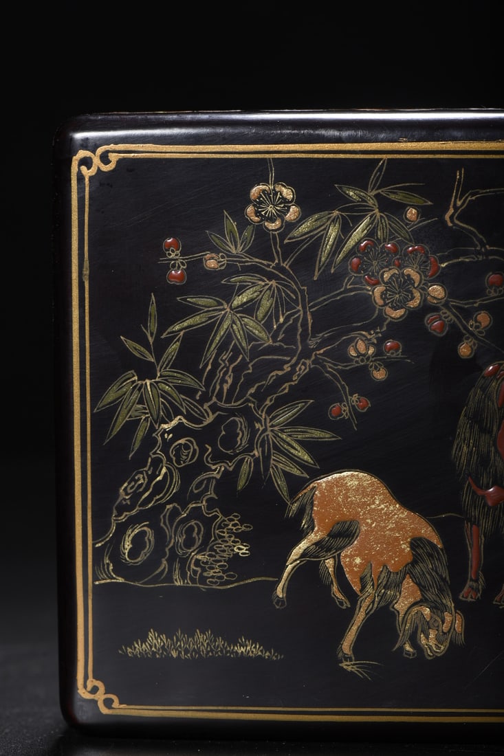 An Exquisite Black Lacquer Painted Gold Sheep Pattern Box - 7